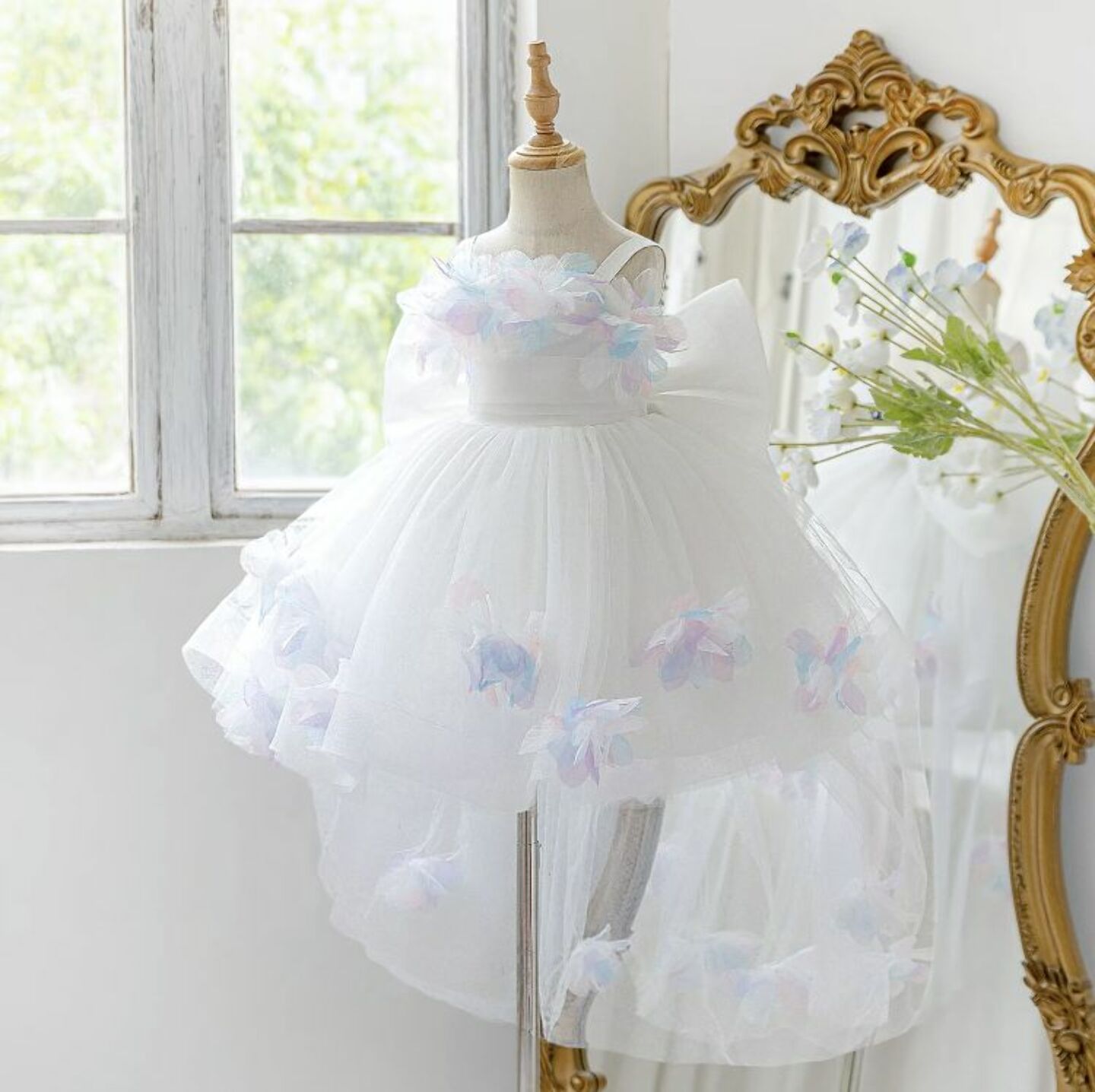White Flower Girl Dress + Accessories Bundle | Haley High-Low Tulle Dress