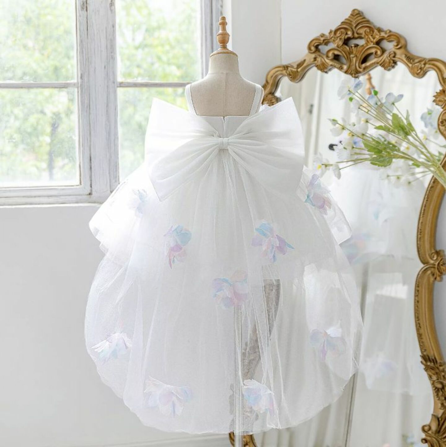 White Flower Girl Dress + Accessories Bundle | Haley High-Low Tulle Dress