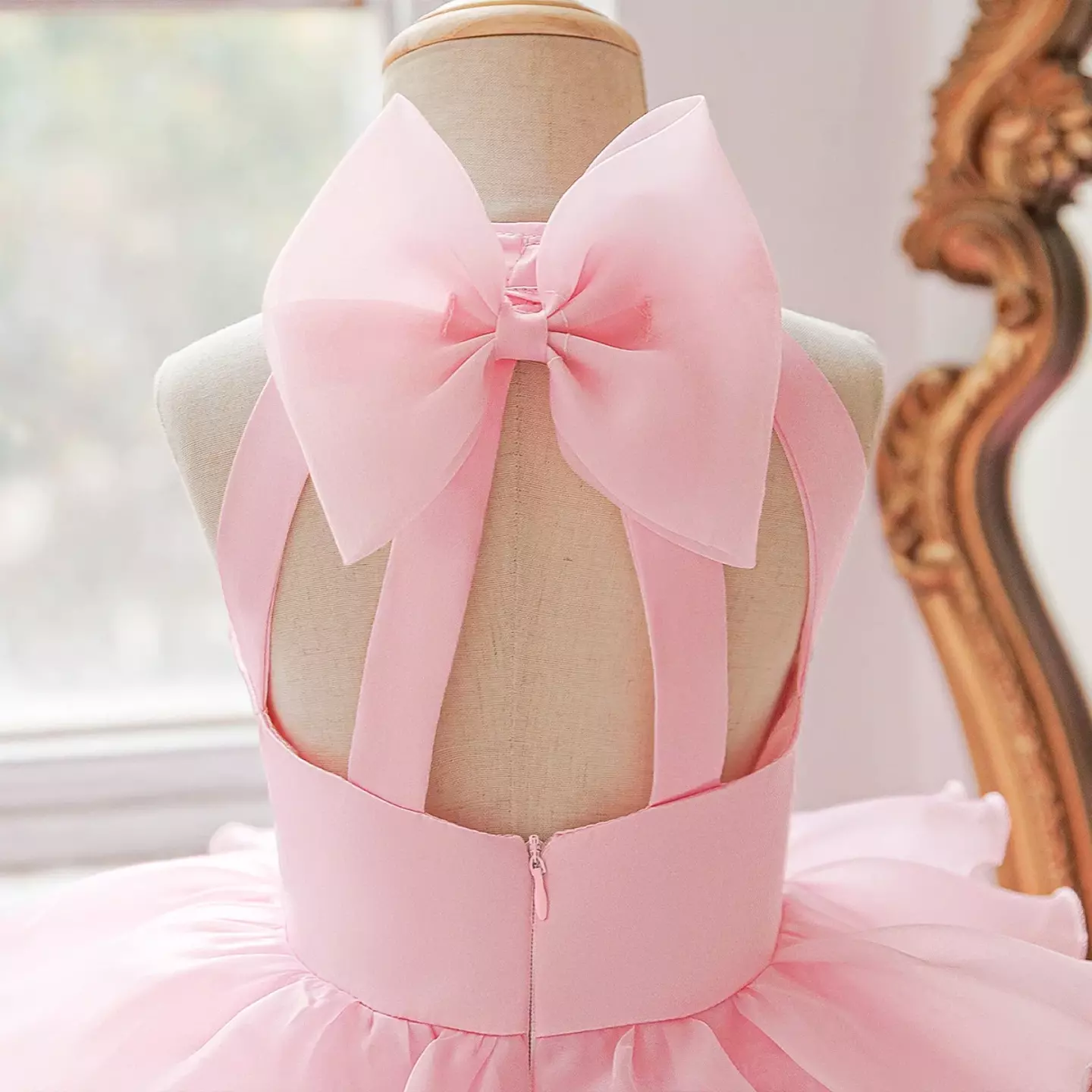 Pink Halter Flower Girl Dress with Tiered Tulle Skirt | Lulu