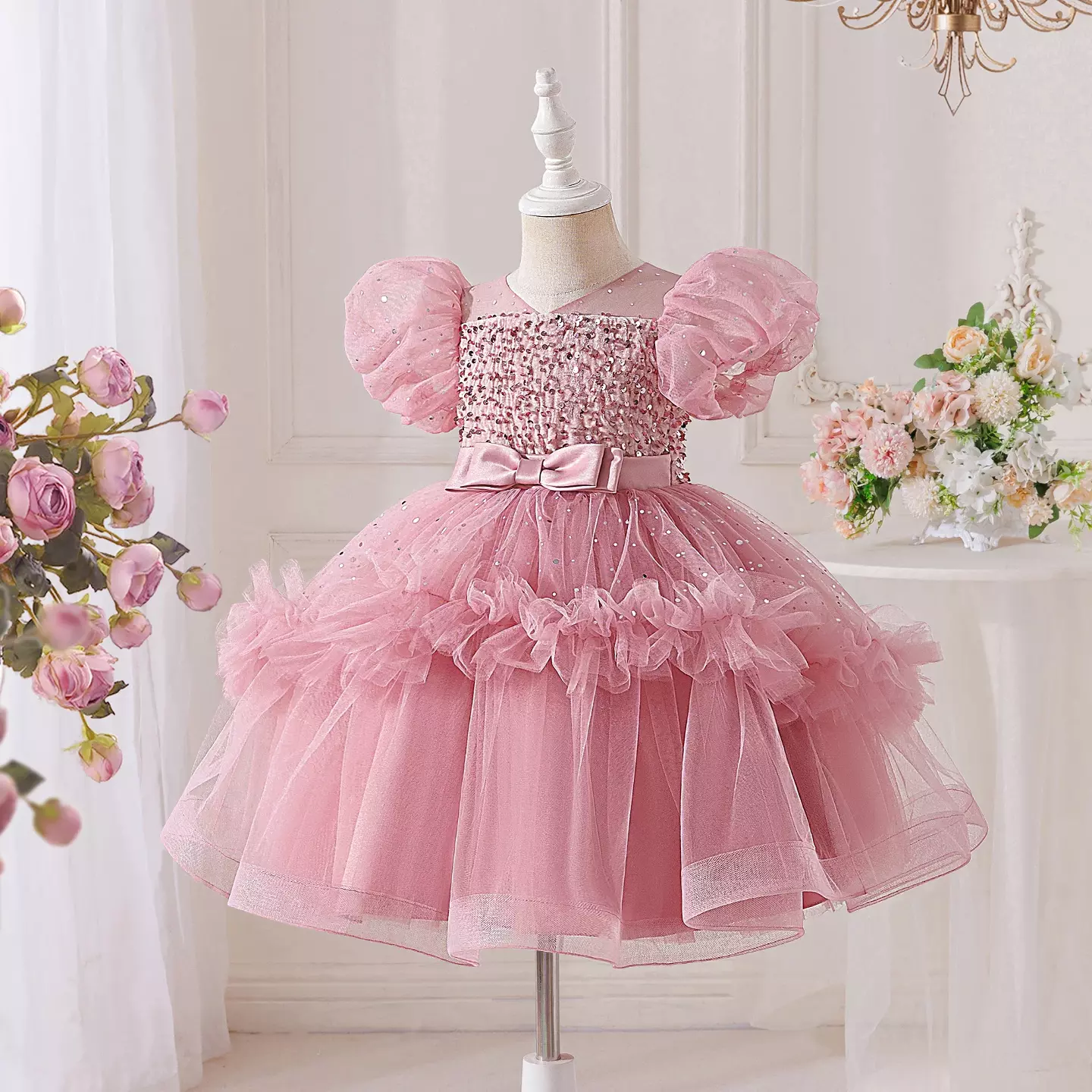 Dusty Pink Sequin Dress + Accessories Bundle | Alina Sparkle Party Dress