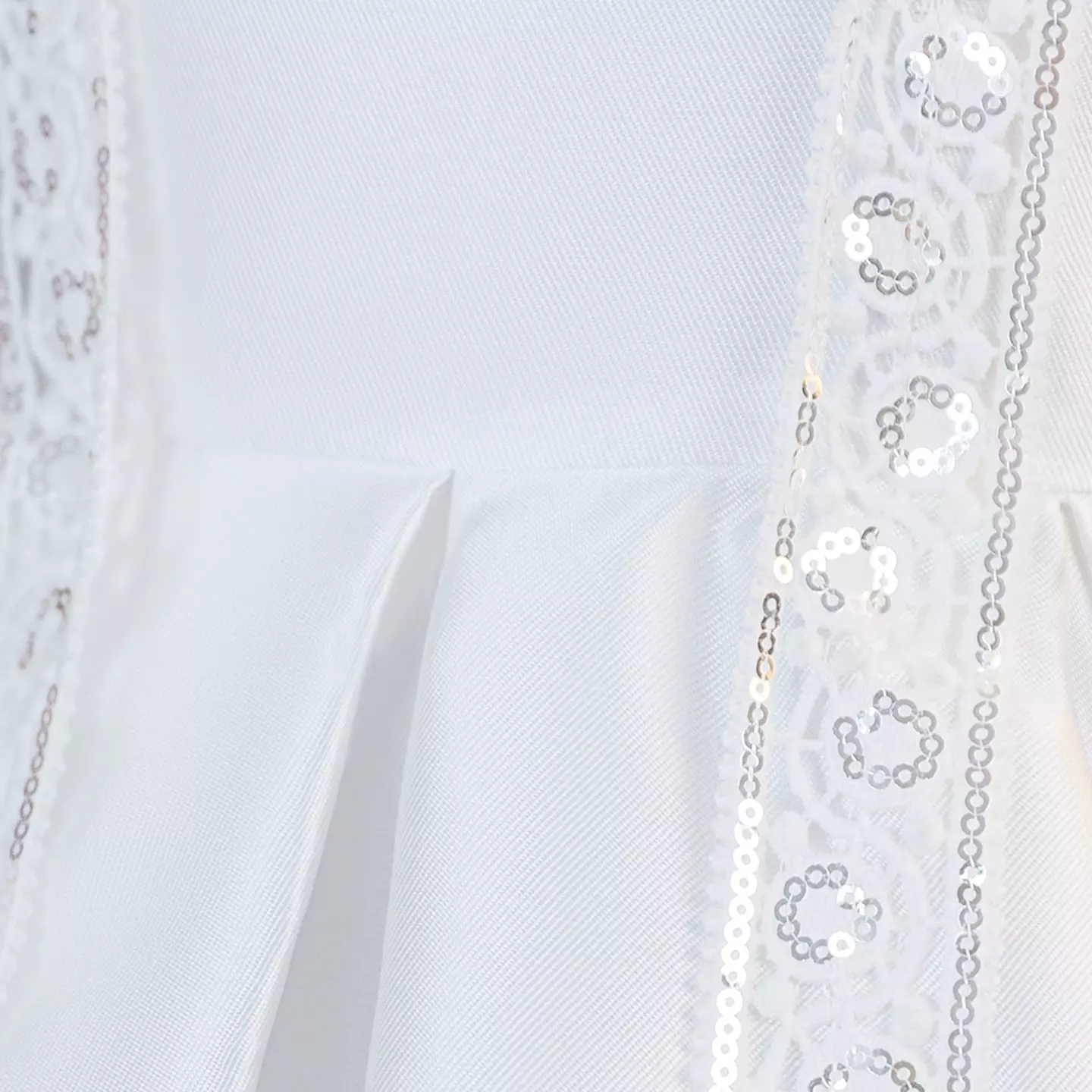 Jenni White Flower Girl Dress with Pearl Bow and Lace Trim