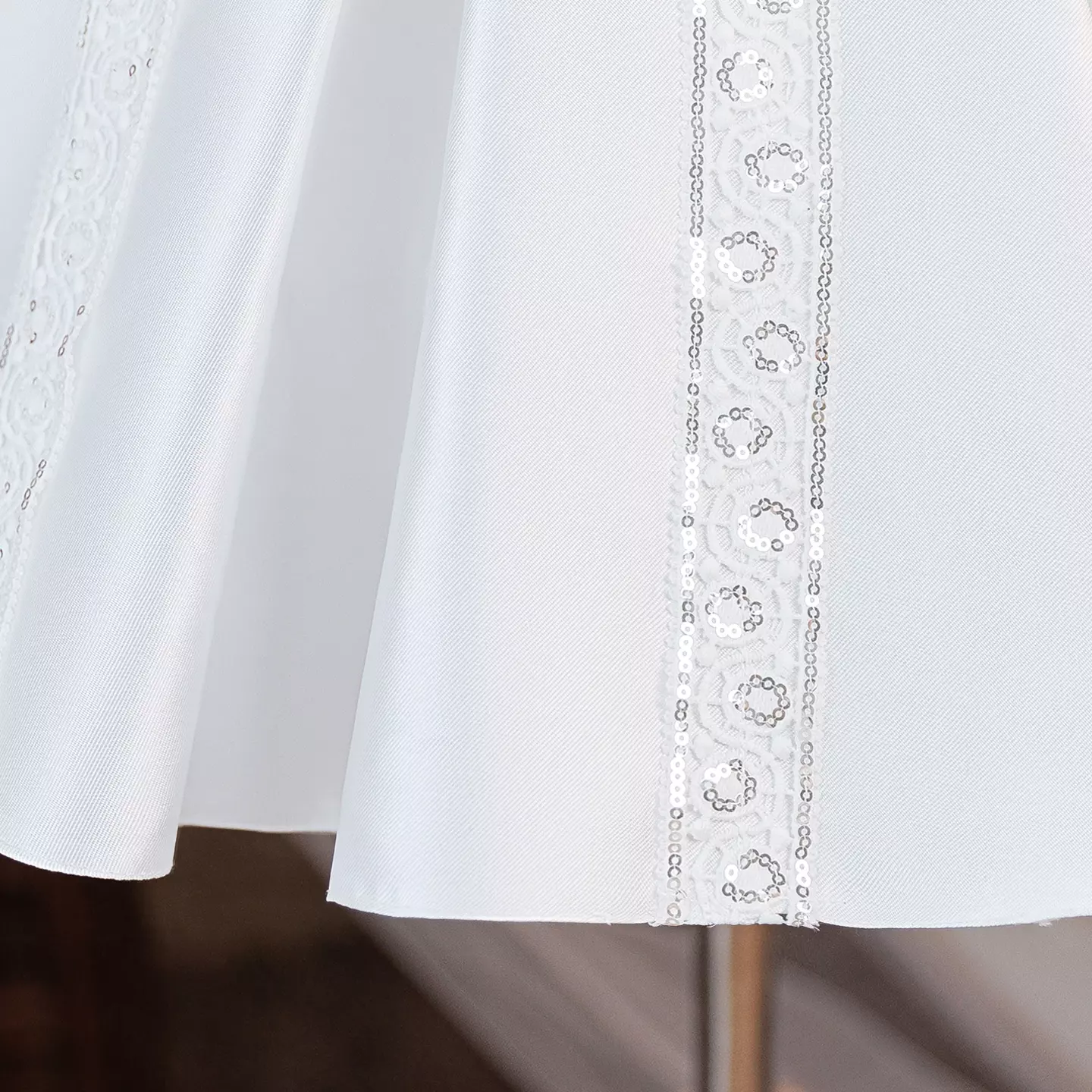 Jenni White Flower Girl Dress with Pearl Bow and Lace Trim