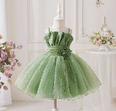 Green Ruffle Bodice Party Dress + Accessories Bundle | Pauline Flower Girl Dress