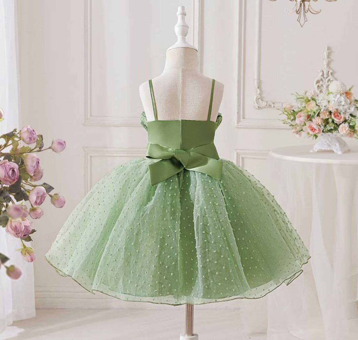 Green Ruffle Bodice Party Dress + Accessories Bundle | Pauline Flower Girl Dress