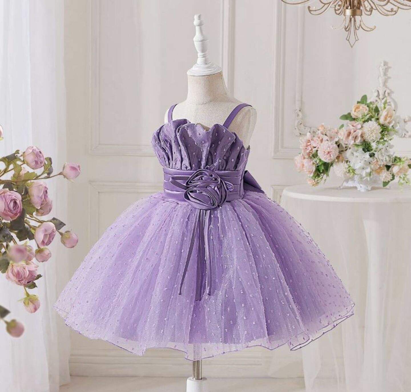 Purple Ruffle Bodice Party Dress + Accessories Bundle | Pauline Flower Girl Dress