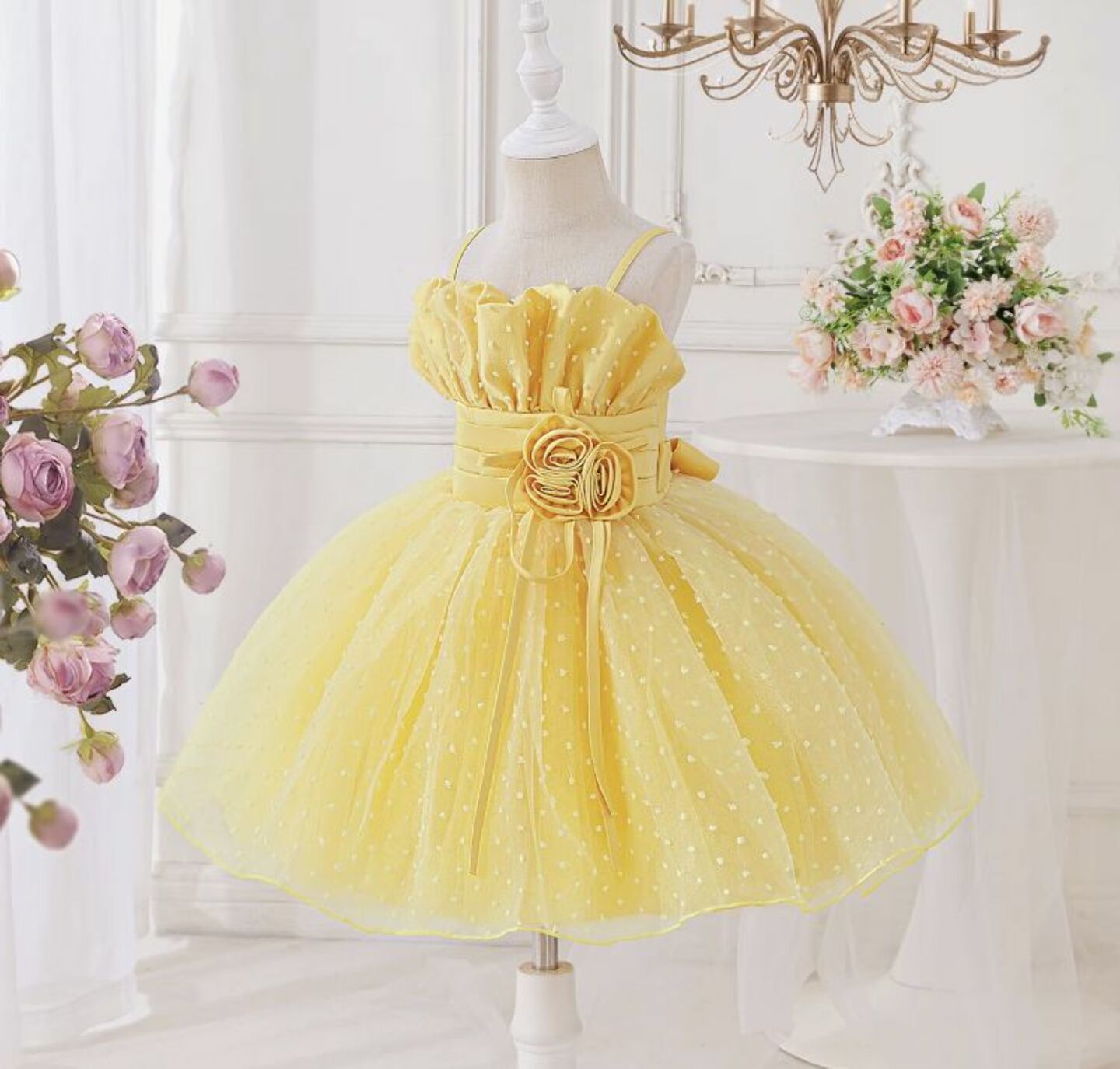 Yellow Ruffle Bodice Party Dress + Accessories Bundle | Pauline Flower Girl Dress