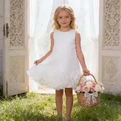 White Rosette Hem Party Dress + Accessories Bundle | Vicky Flower Girl Dress