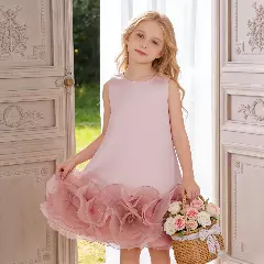 Dusty Pink Rosette Hem Party Dress + Accessories Bundle | Vicky Flower Girl Dress