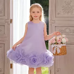 Lavender Rosette Hem Party Dress + Accessories Bundle | Vicky Flower Girl Dress