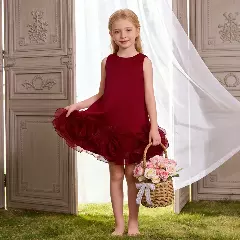 Maroon Rosette Hem Party Dress + Accessories Bundle | Vicky Flower Girl Dress