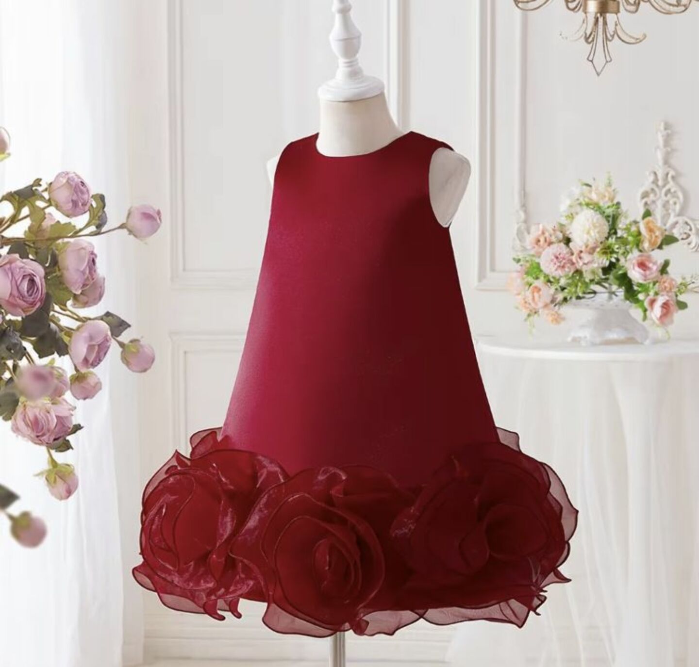 Maroon Rosette Hem Party Dress + Accessories Bundle | Vicky Flower Girl Dress