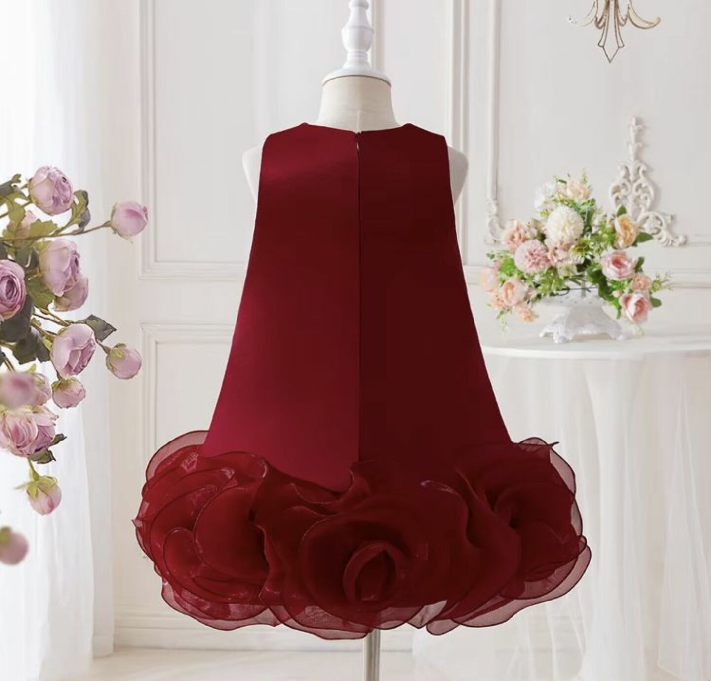 Maroon Rosette Hem Party Dress + Accessories Bundle | Vicky Flower Girl Dress