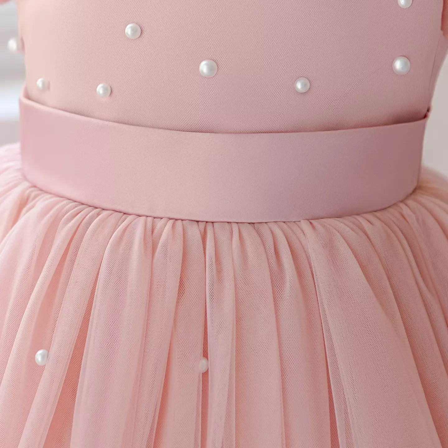 Cindy Dusty Pink Pearl Tulle Dress - Puff Sleeve Party Dress for Girls