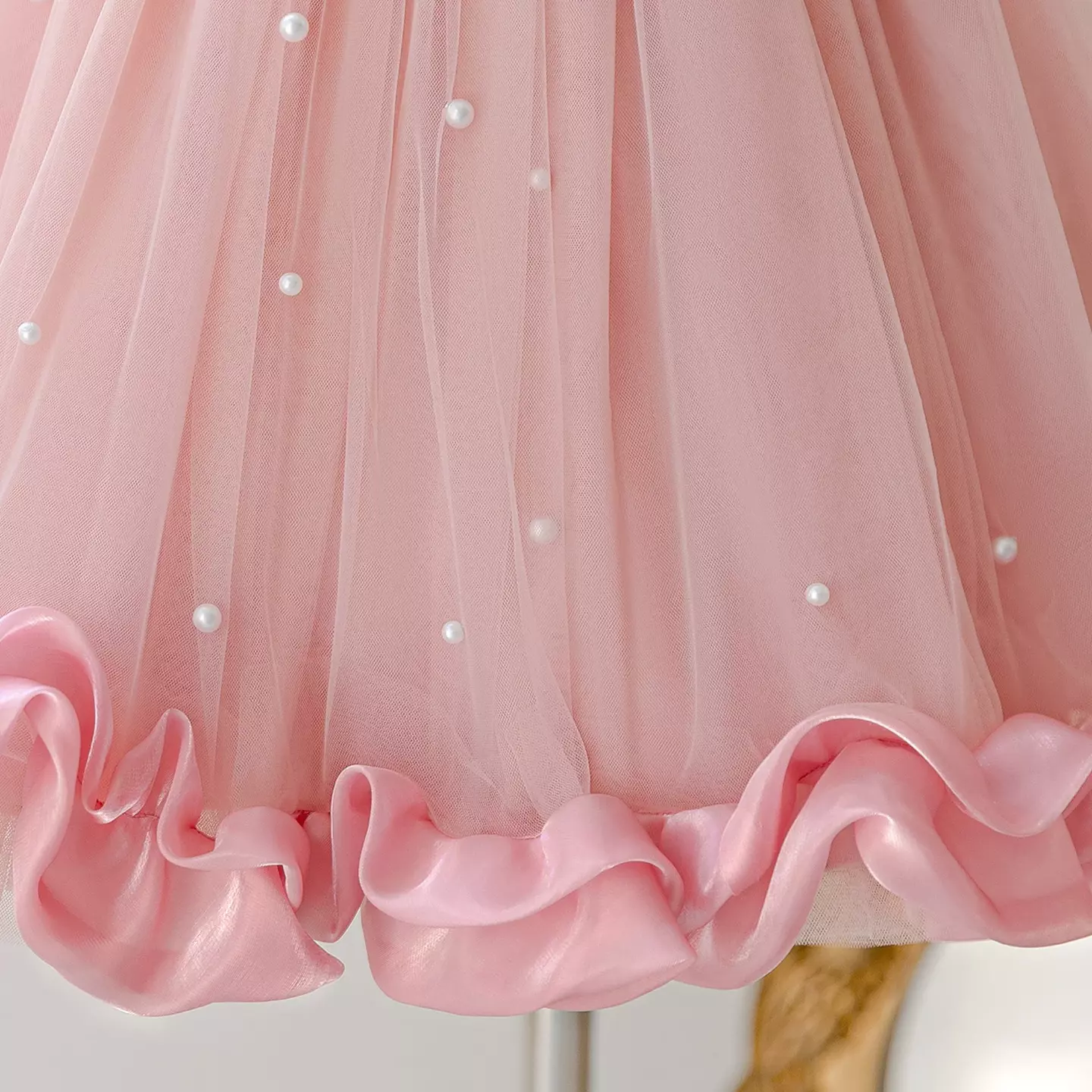 Cindy Dusty Pink Pearl Tulle Dress - Puff Sleeve Party Dress for Girls