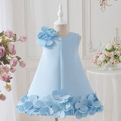 Elisa Light Blue 3D Petal Hem Party Dress for Girls