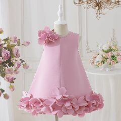 Elisa Pink 3D Petal Hem Party Dress for Girls
