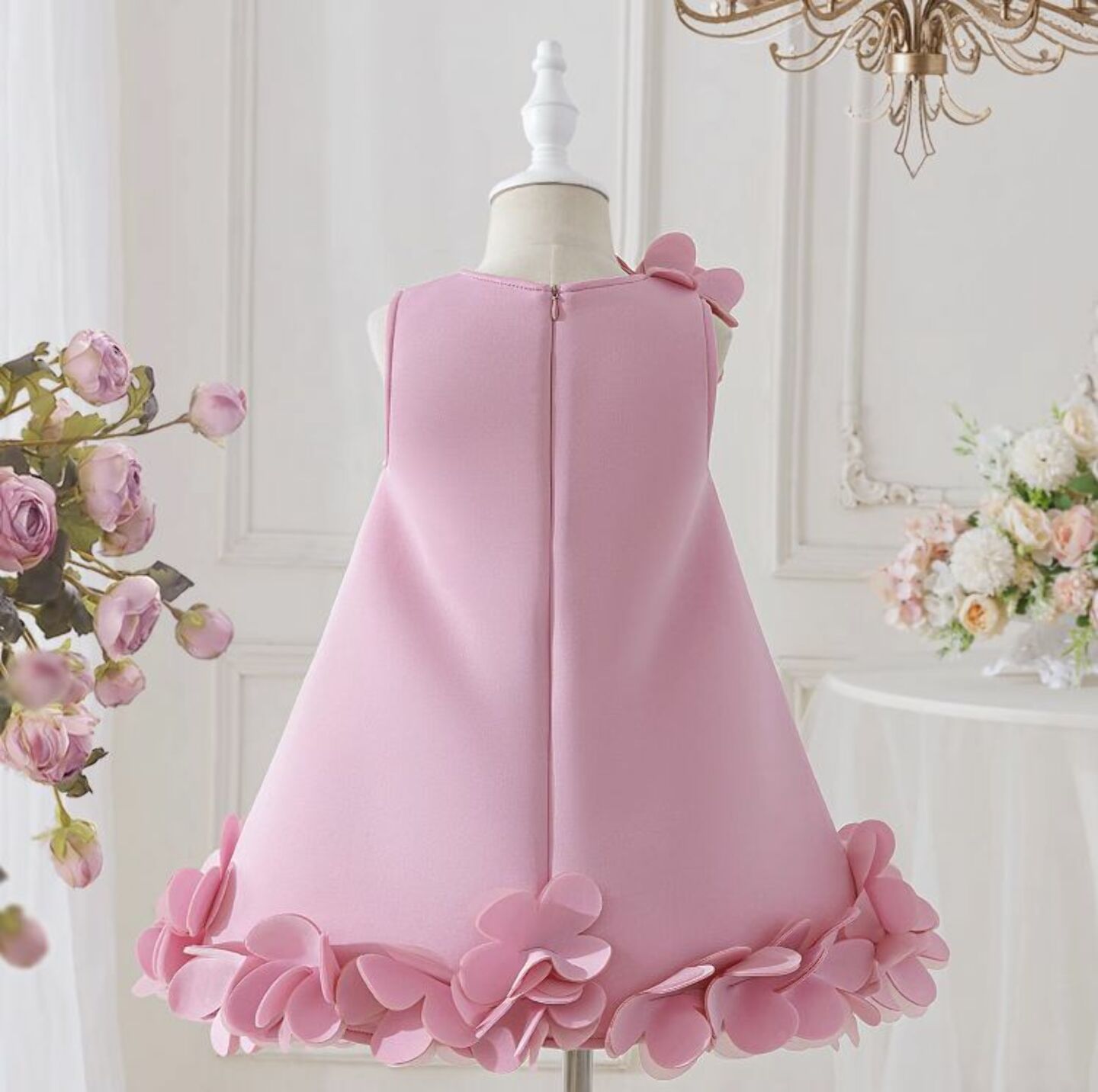 Elisa Pink 3D Petal Hem Party Dress for Girls