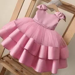 Yamille Dusty Pink Tiered Bow Party Dress for Girls