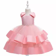 Yamille Peach Pink Tiered Bow Party Dress for Girls