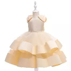 Yamille Champagne Tiered Bow Party Dress for Girls