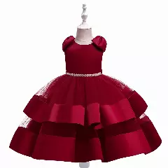 Yamille Maroon Tiered Bow Party Dress for Girls