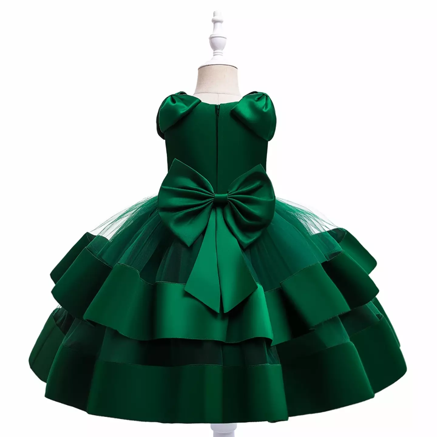 Yamille Forest Green Tiered Bow Party Dress for Girls