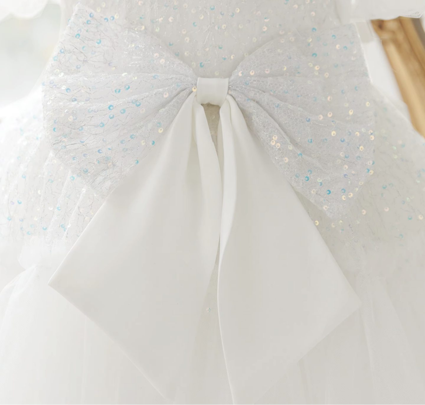 Abbie White Sequin Puff Sleeve Flower Girl Dress for Girls