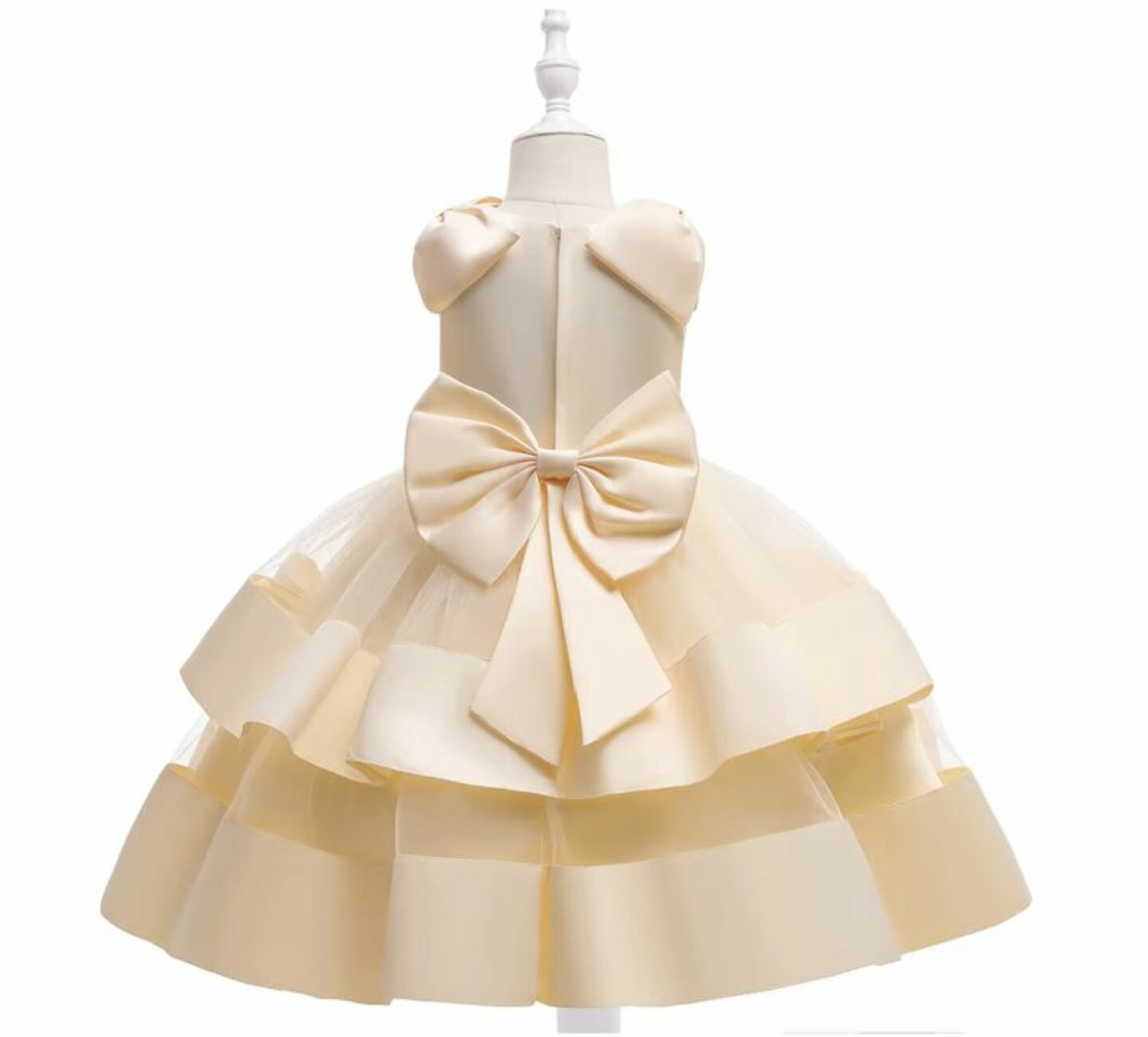 Yamille Champagne Tiered Bow Party Dress for Girls