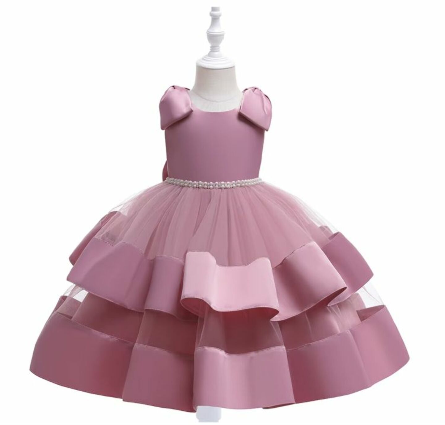 Yamille Dusty Pink Tiered Bow Party Dress for Girls