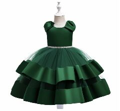 Yamille Forest Green Tiered Bow Party Dress for Girls