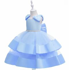 Yamille Light Blue Tiered Bow Party Dress for Girls