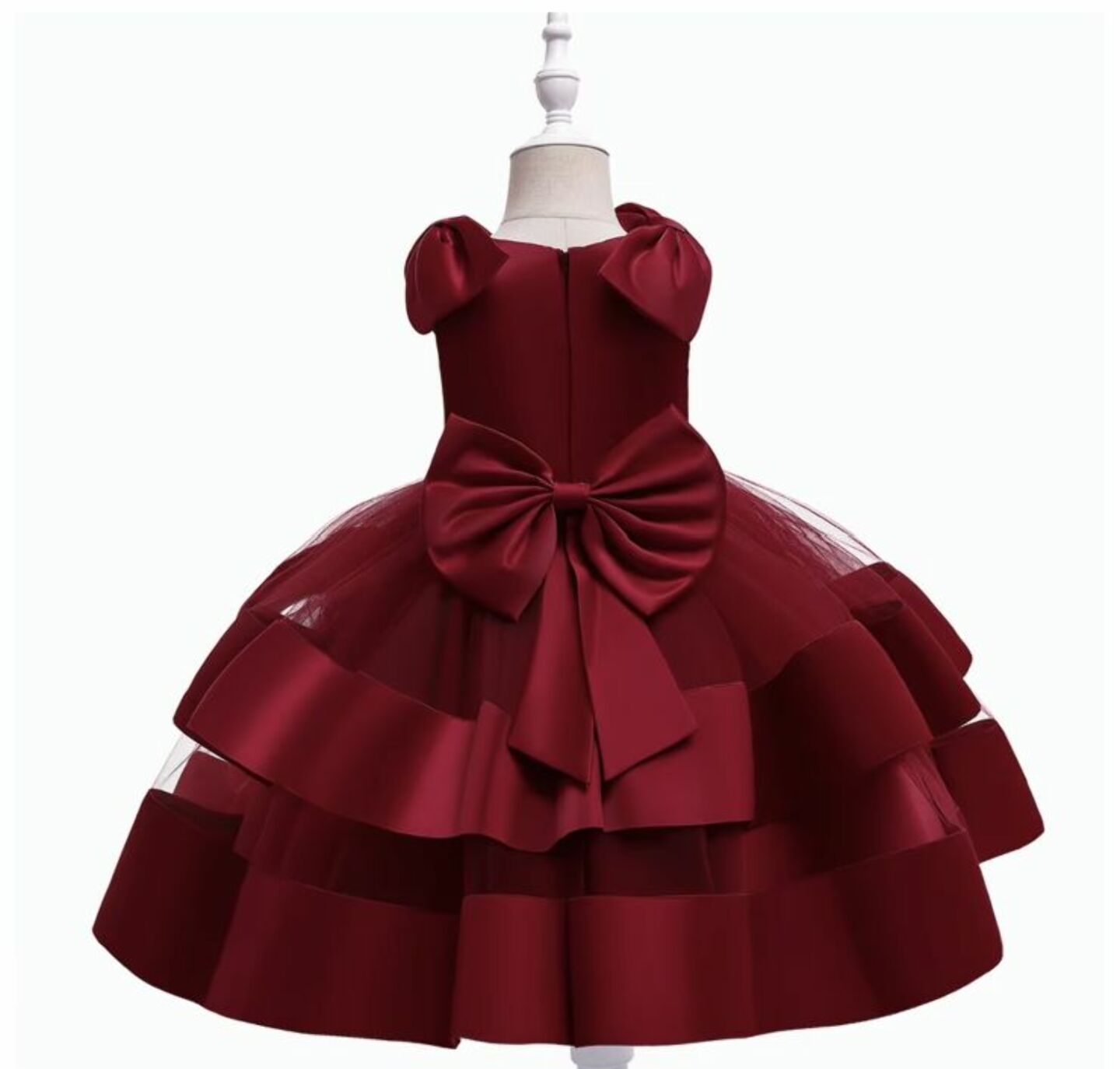 Yamille Maroon Tiered Bow Party Dress for Girls