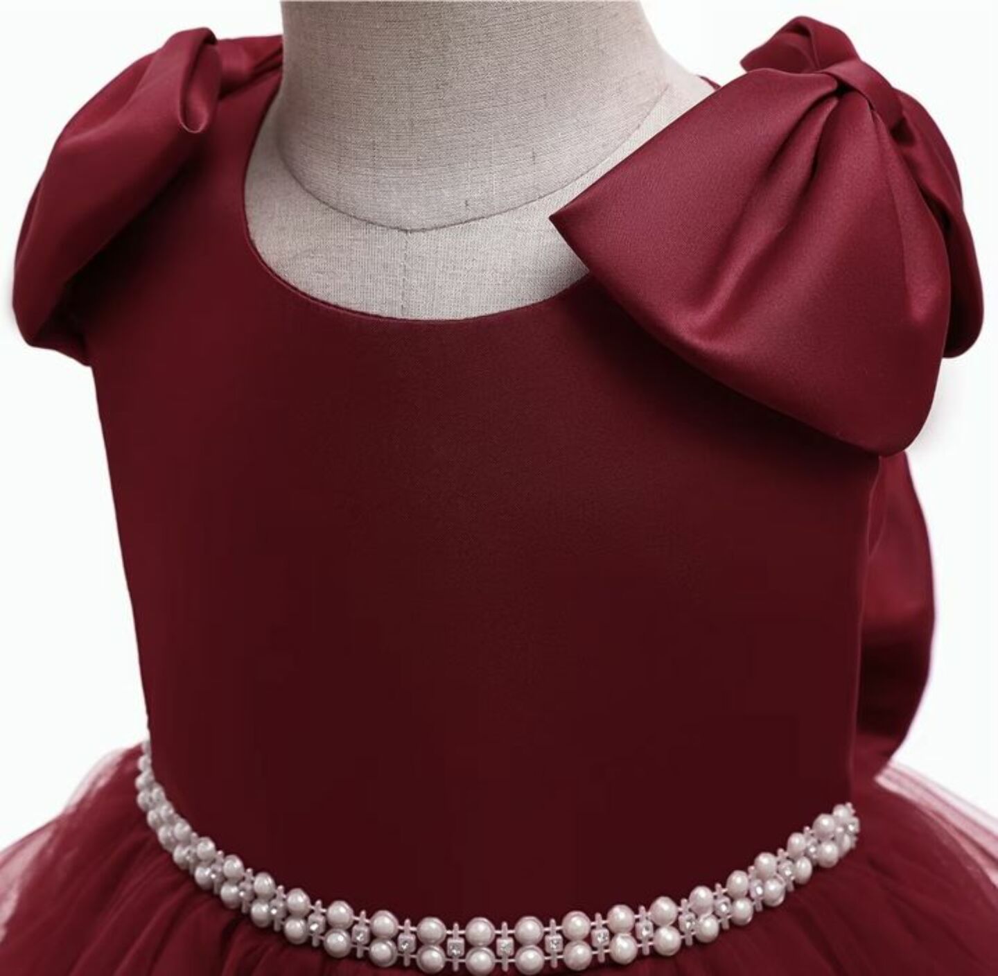 Yamille Maroon Tiered Bow Party Dress for Girls