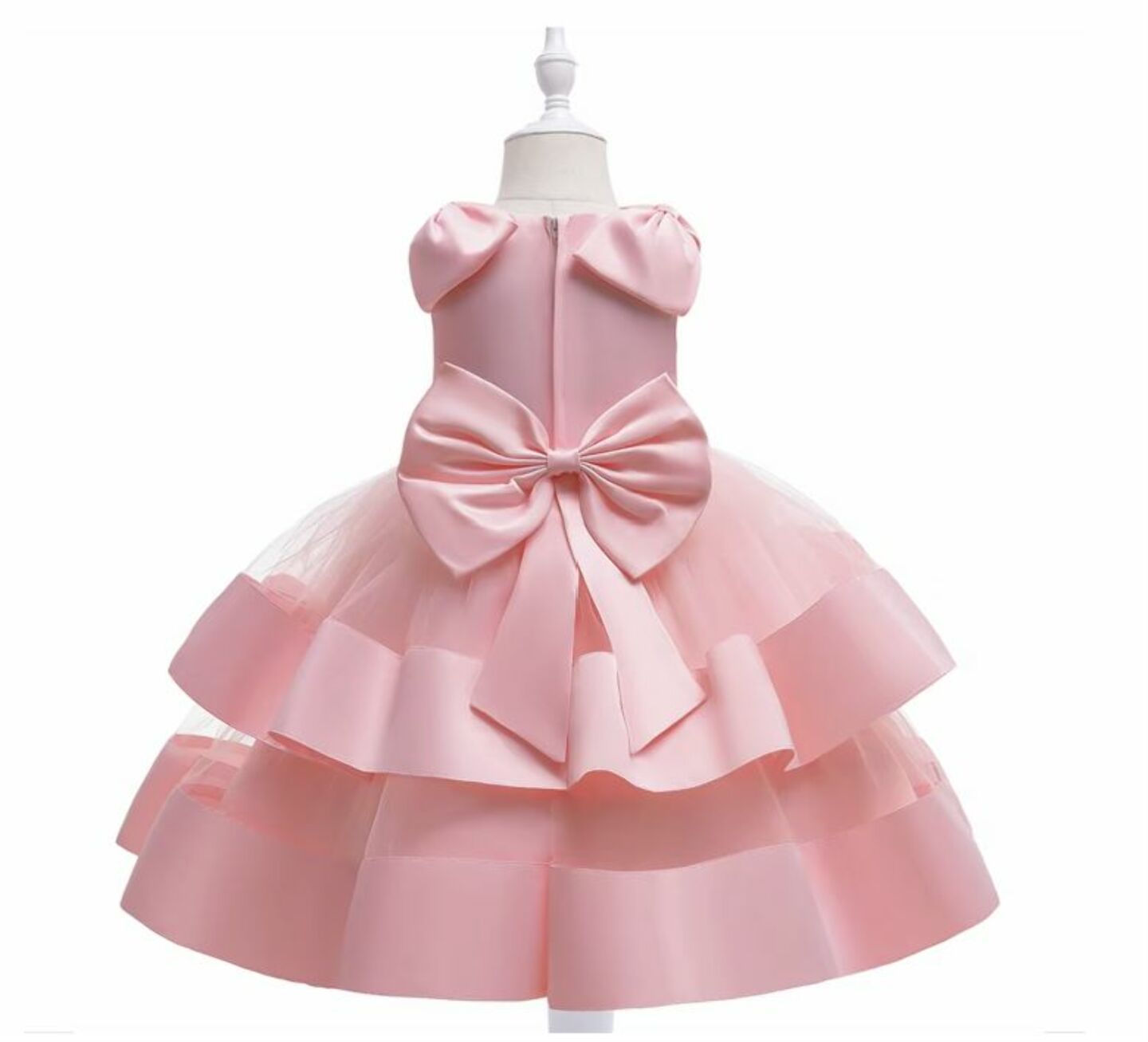 Yamille Peach Pink Tiered Bow Party Dress for Girls