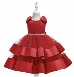 Yamille Red Tiered Bow Party Dress for Girls