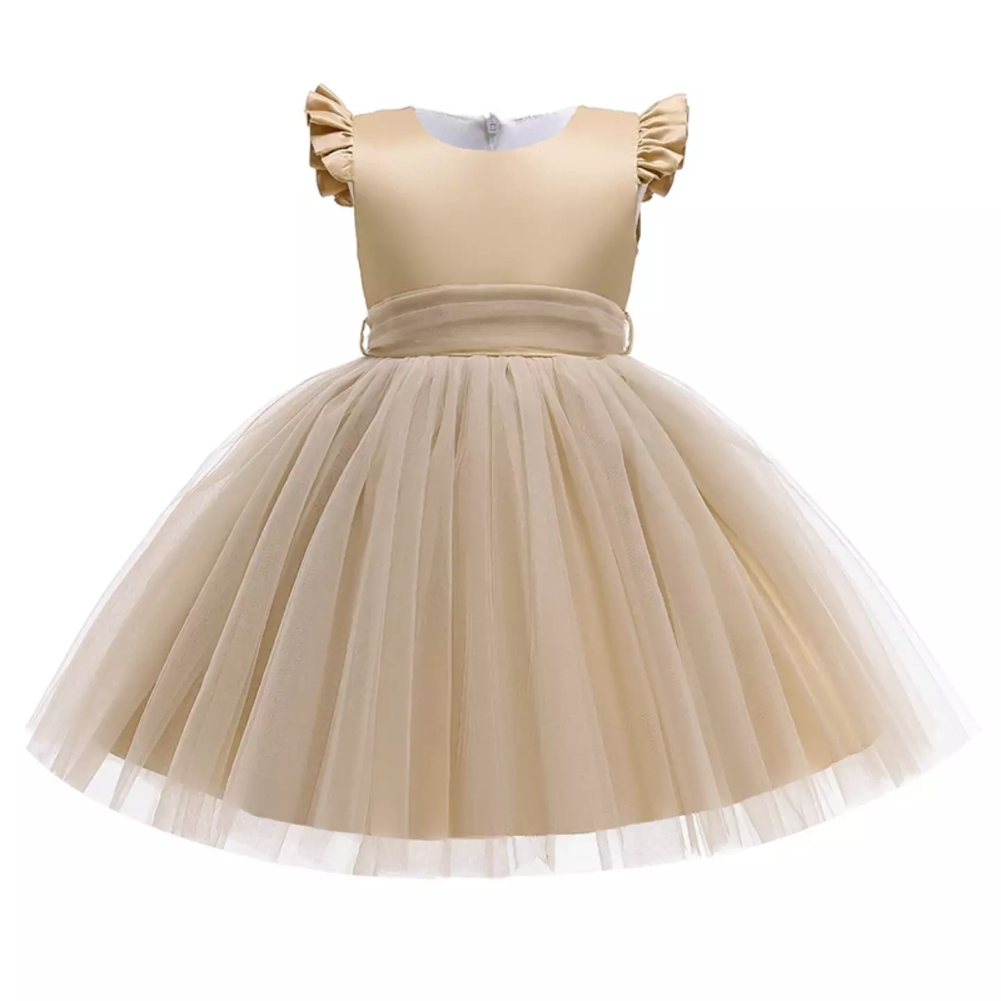 Raye Beige Flutter Sleeve Bow Back Tulle Party Dress for Girls
