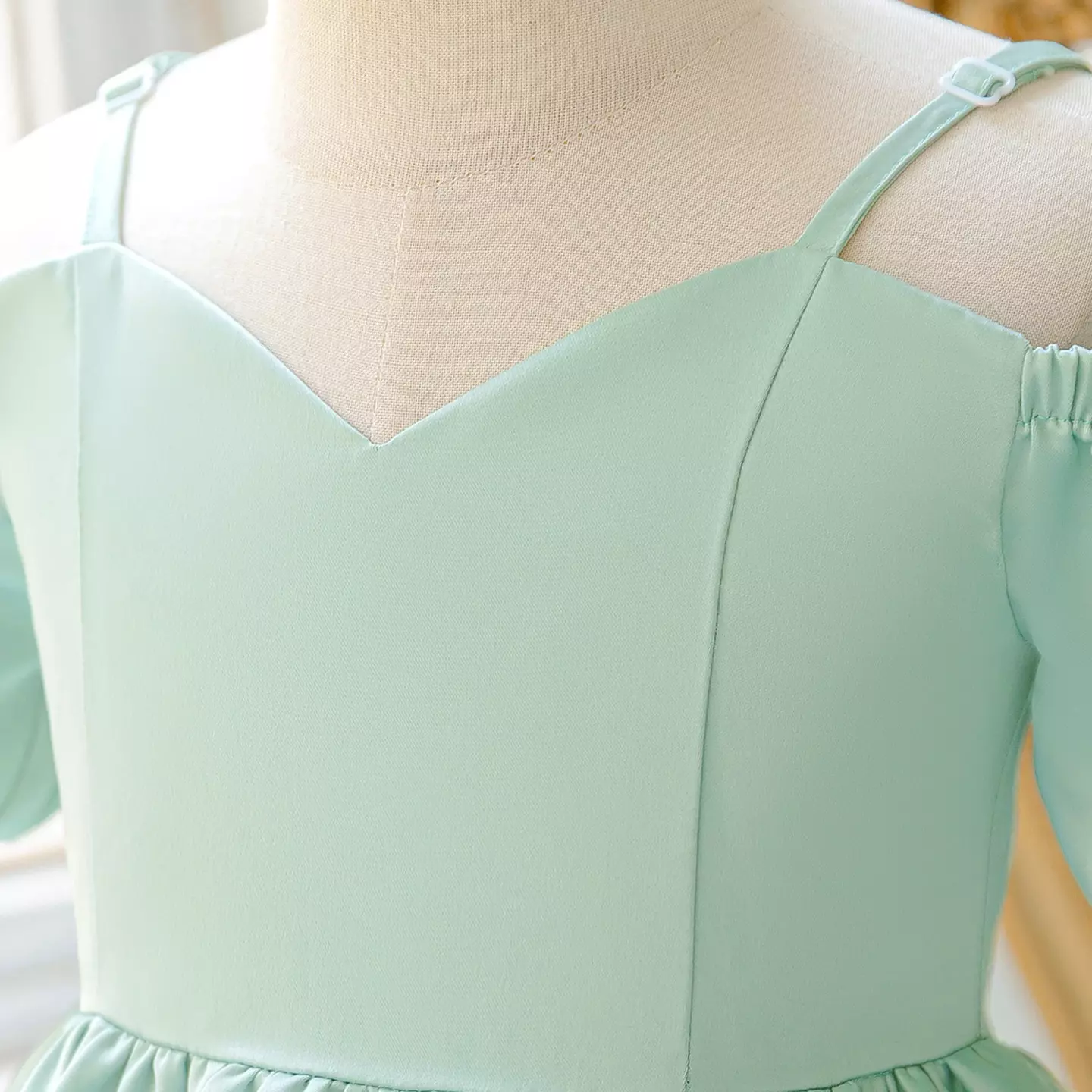 Jasmine Sage Green Off-Shoulder Puff Sleeve Knee Length Party Dress for Girls