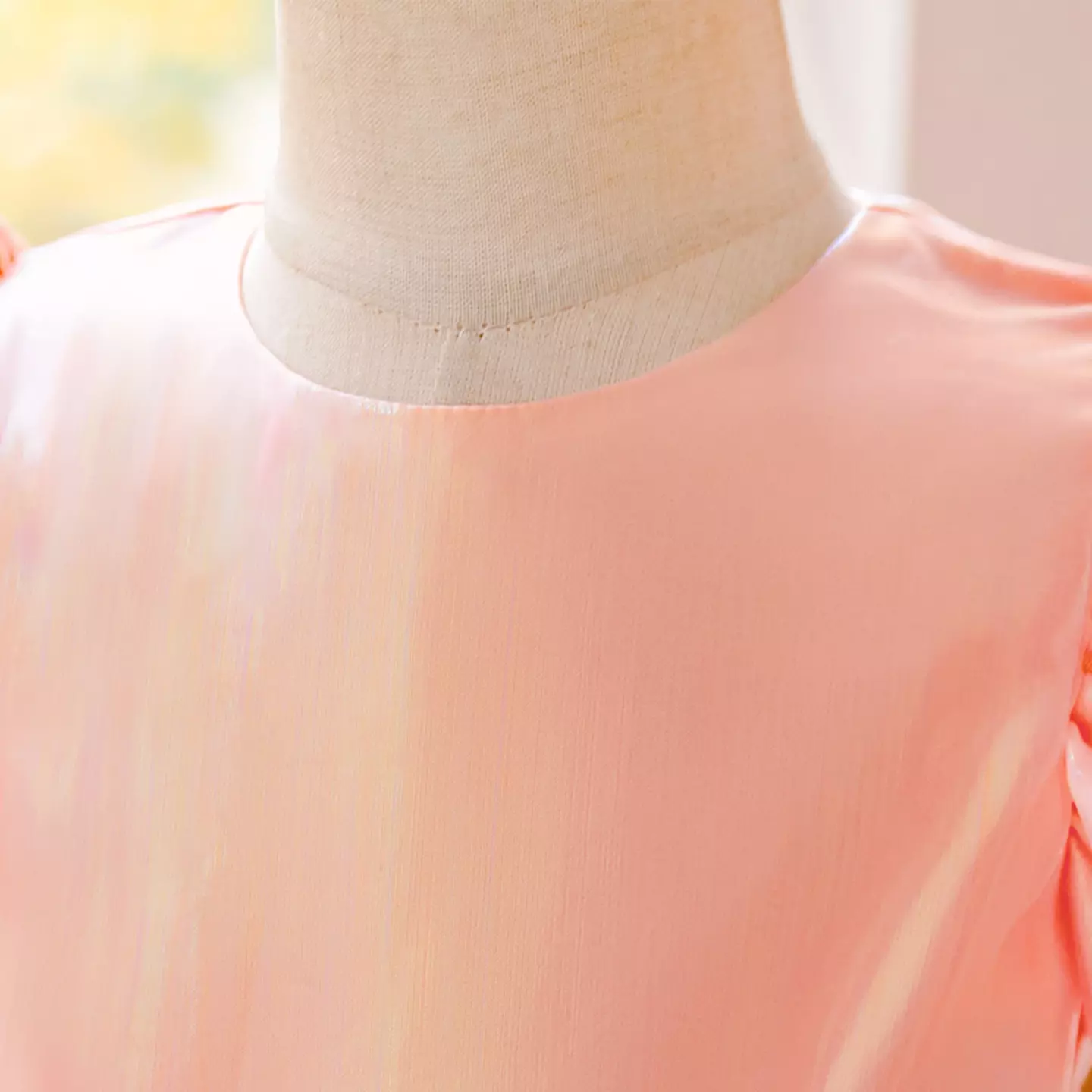 Kenna Peach Pink Puff Sleeve Iridescent Knee Length Party Dress for Girls