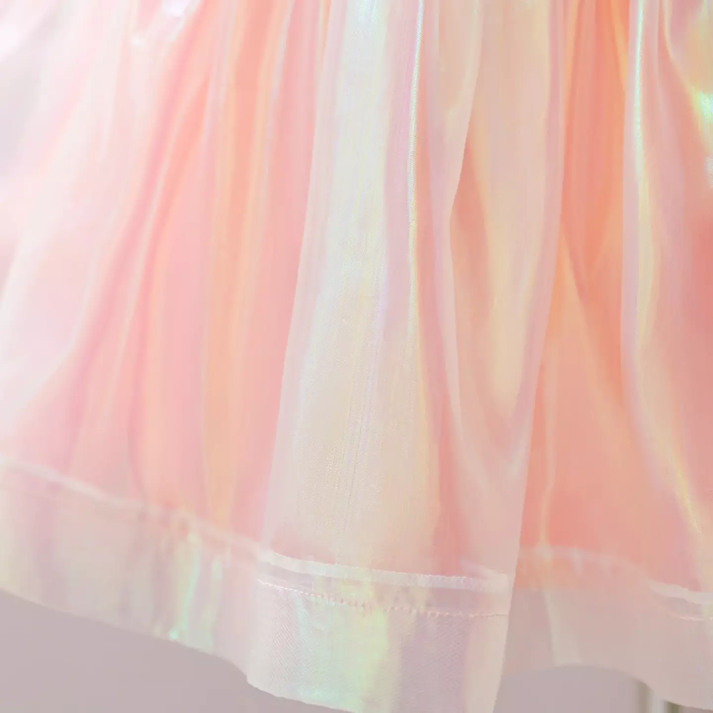 Kenna Peach Pink Puff Sleeve Iridescent Knee Length Party Dress for Girls