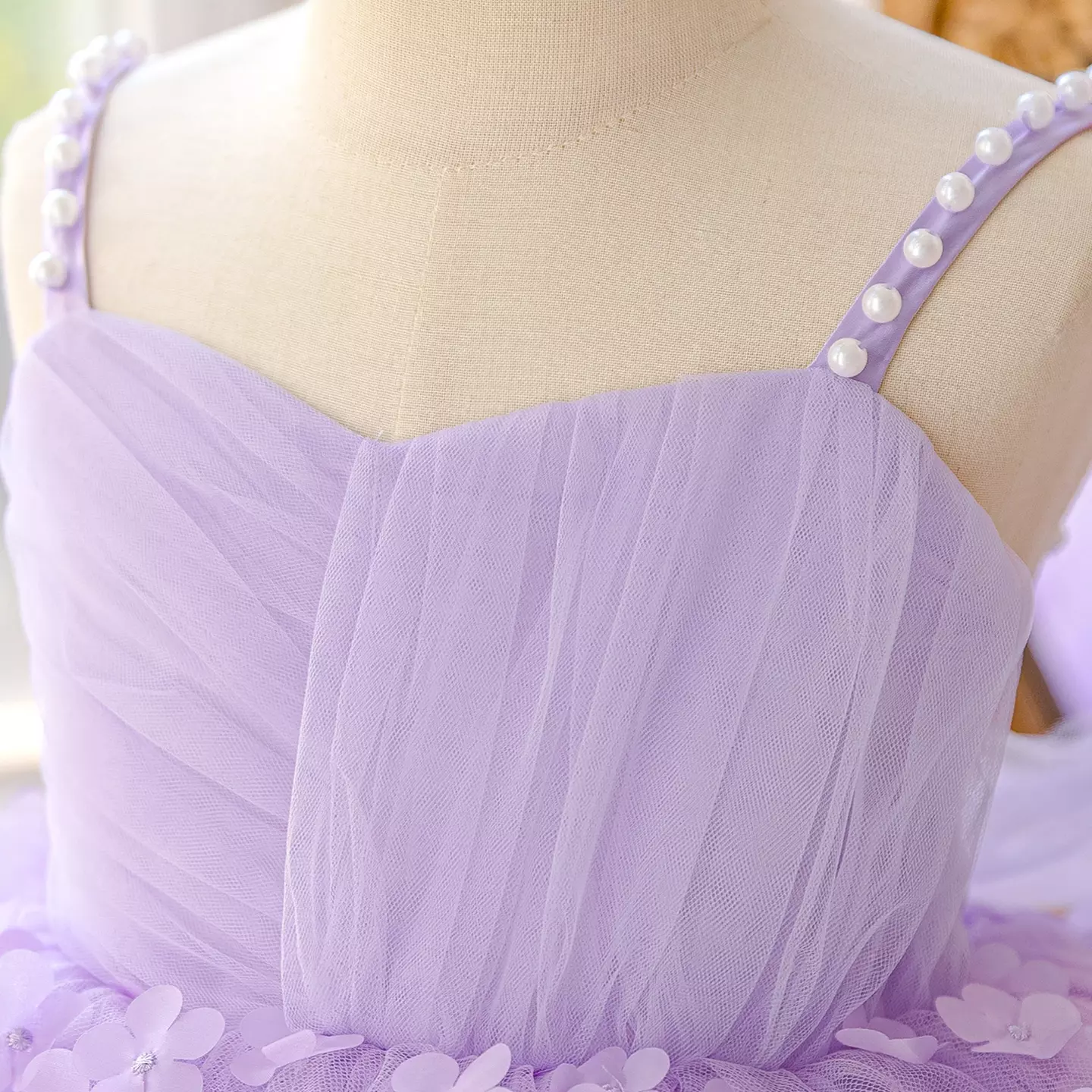 Lena Lavender Floral Tulle Tiered Knee Length Party Dress for Girls