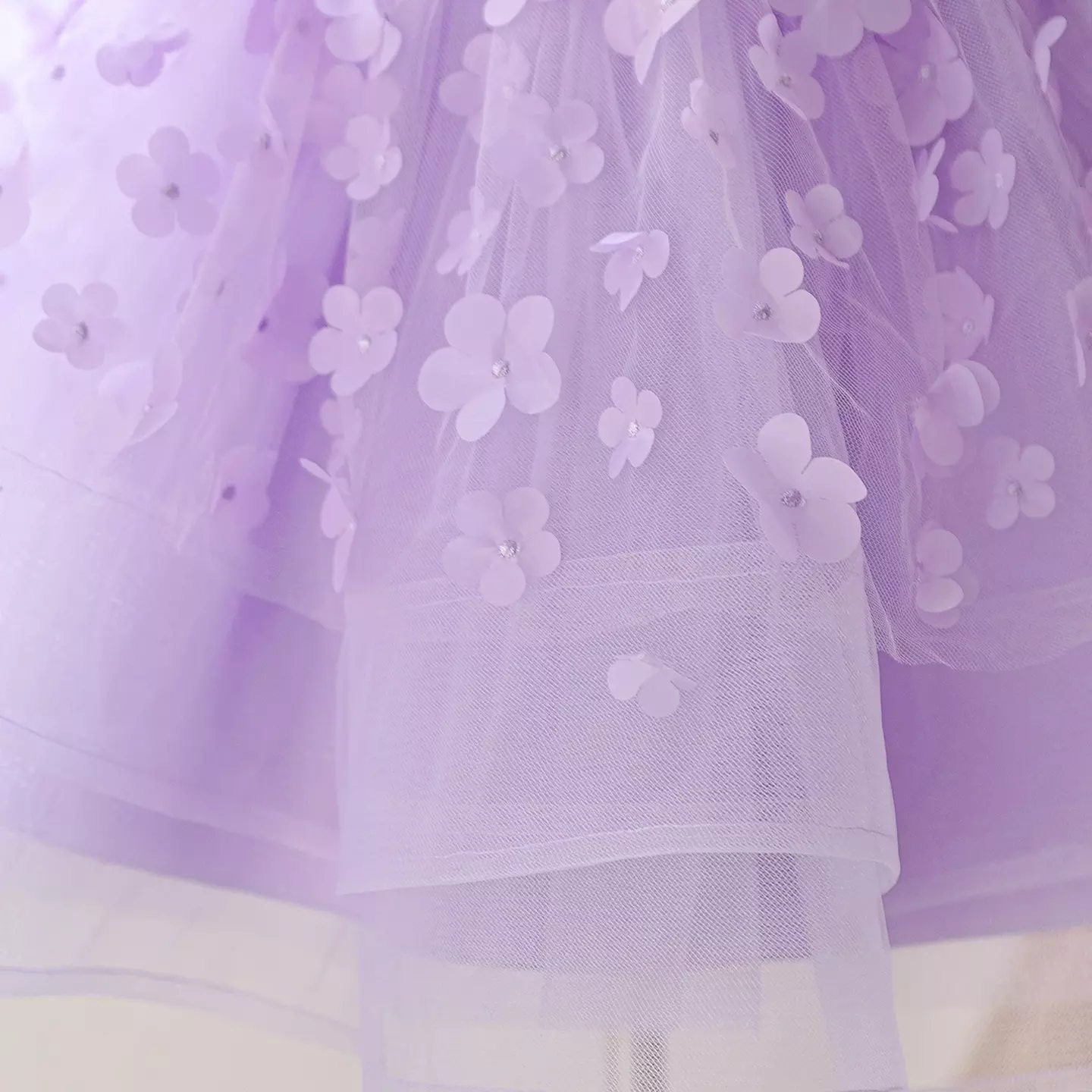 Lena Lavender Floral Tulle Tiered Knee Length Party Dress for Girls