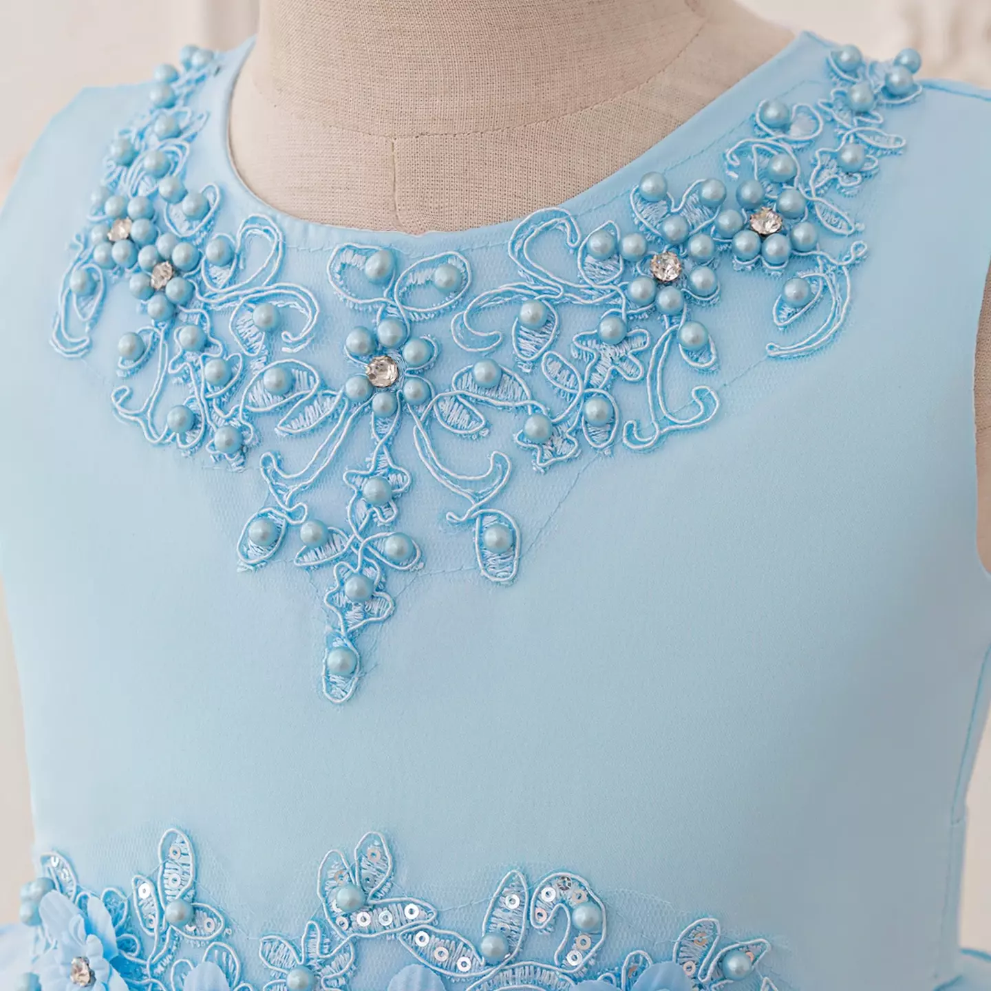 Aviles Light Blue Beaded High-Low Tulle Party Dress for Girls