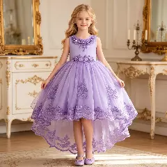 Aviles Lavender Beaded High-Low Tulle Party Dress for Girls
