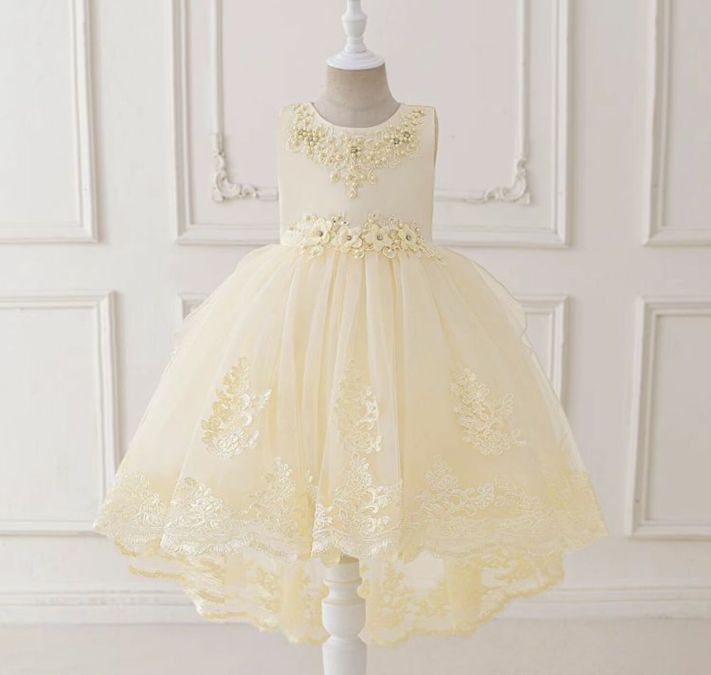 Aviles Champagne Beaded High-Low Tulle Party Dress for Girls
