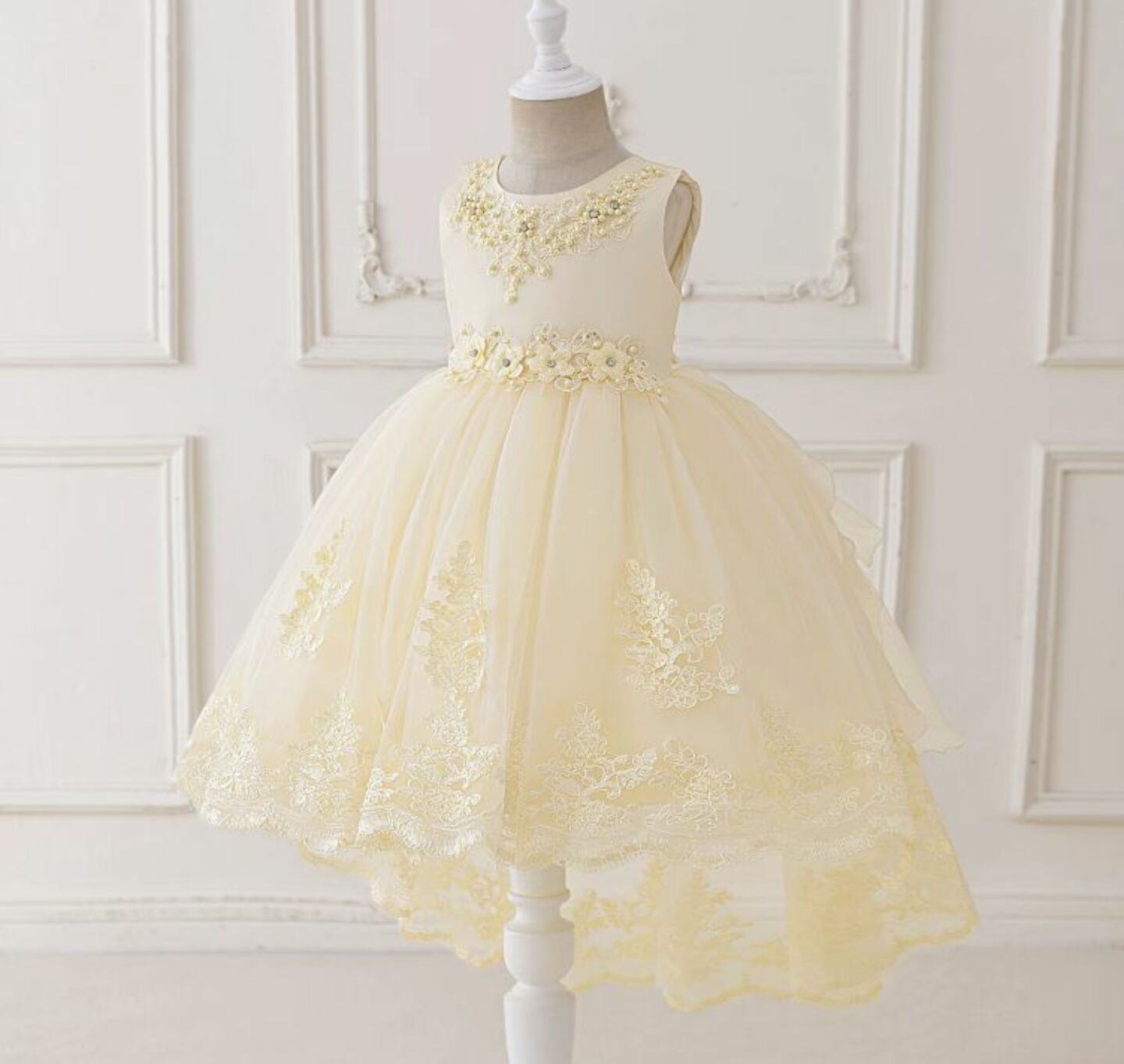 Aviles Champagne Beaded High-Low Tulle Party Dress for Girls