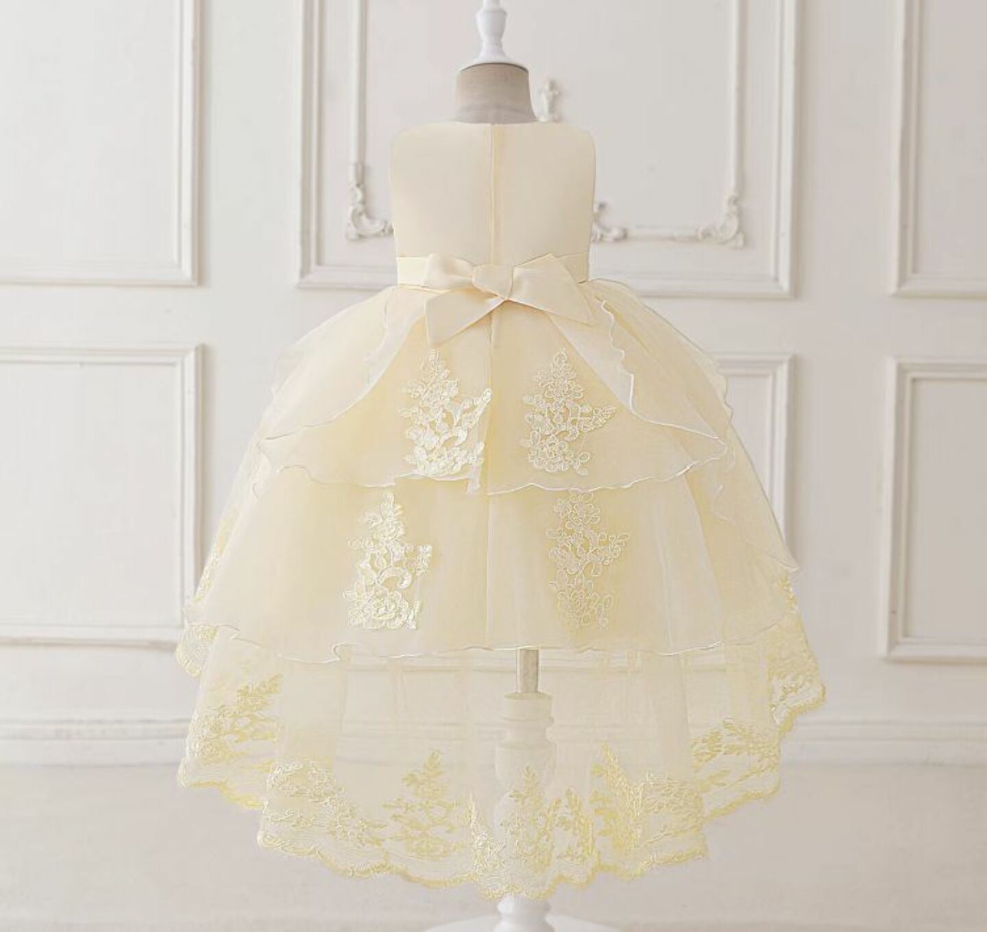 Aviles Champagne Beaded High-Low Tulle Party Dress for Girls