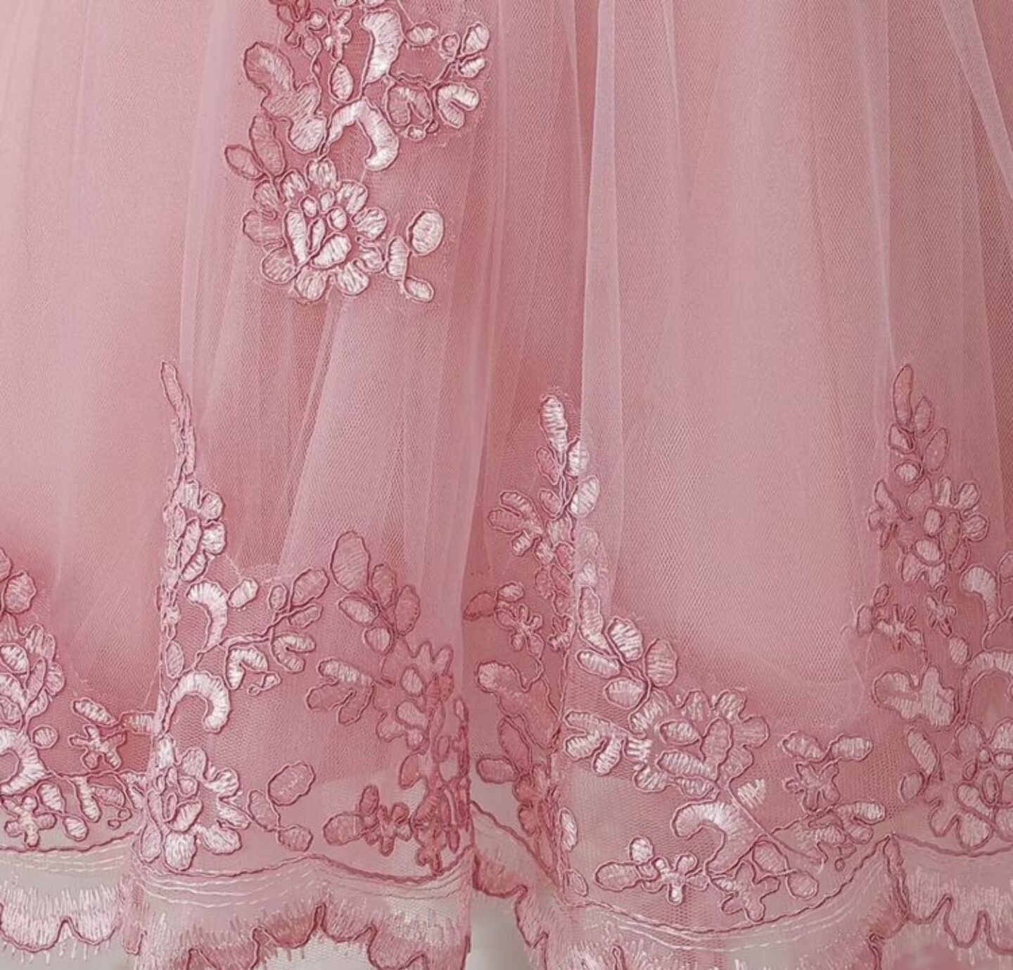 Aviles Dusty Pink Beaded High-Low Tulle Party Dress for Girls