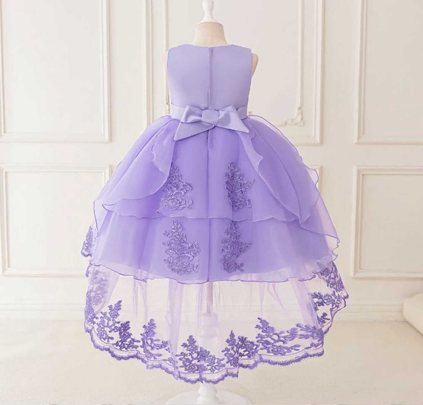 Aviles Lavender Beaded High-Low Tulle Party Dress for Girls