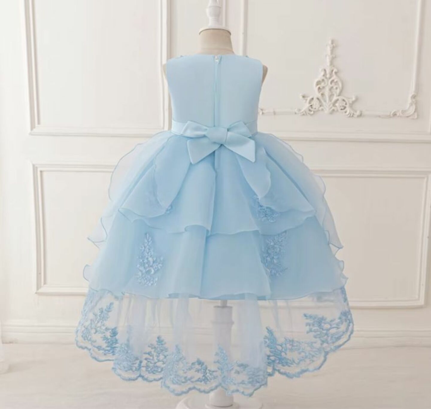 Aviles Light Blue Beaded High-Low Tulle Party Dress for Girls