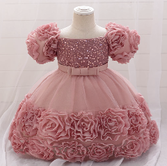 Kendall Dusty Pink Sequin Bodice Rosette Hem Party Dress for Girls